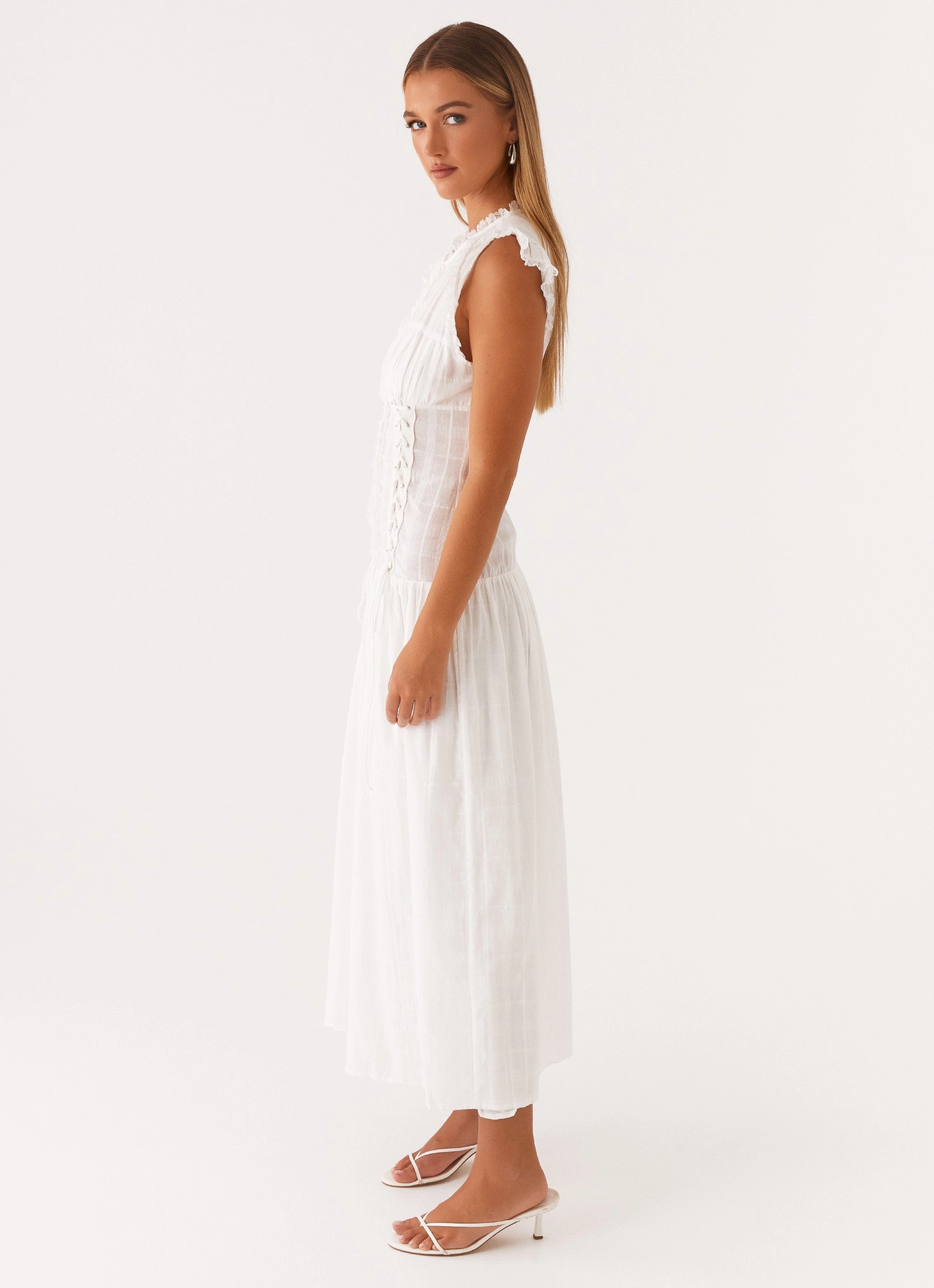 Genevieve Midi Dress - White Soft and Light Stylish Layer