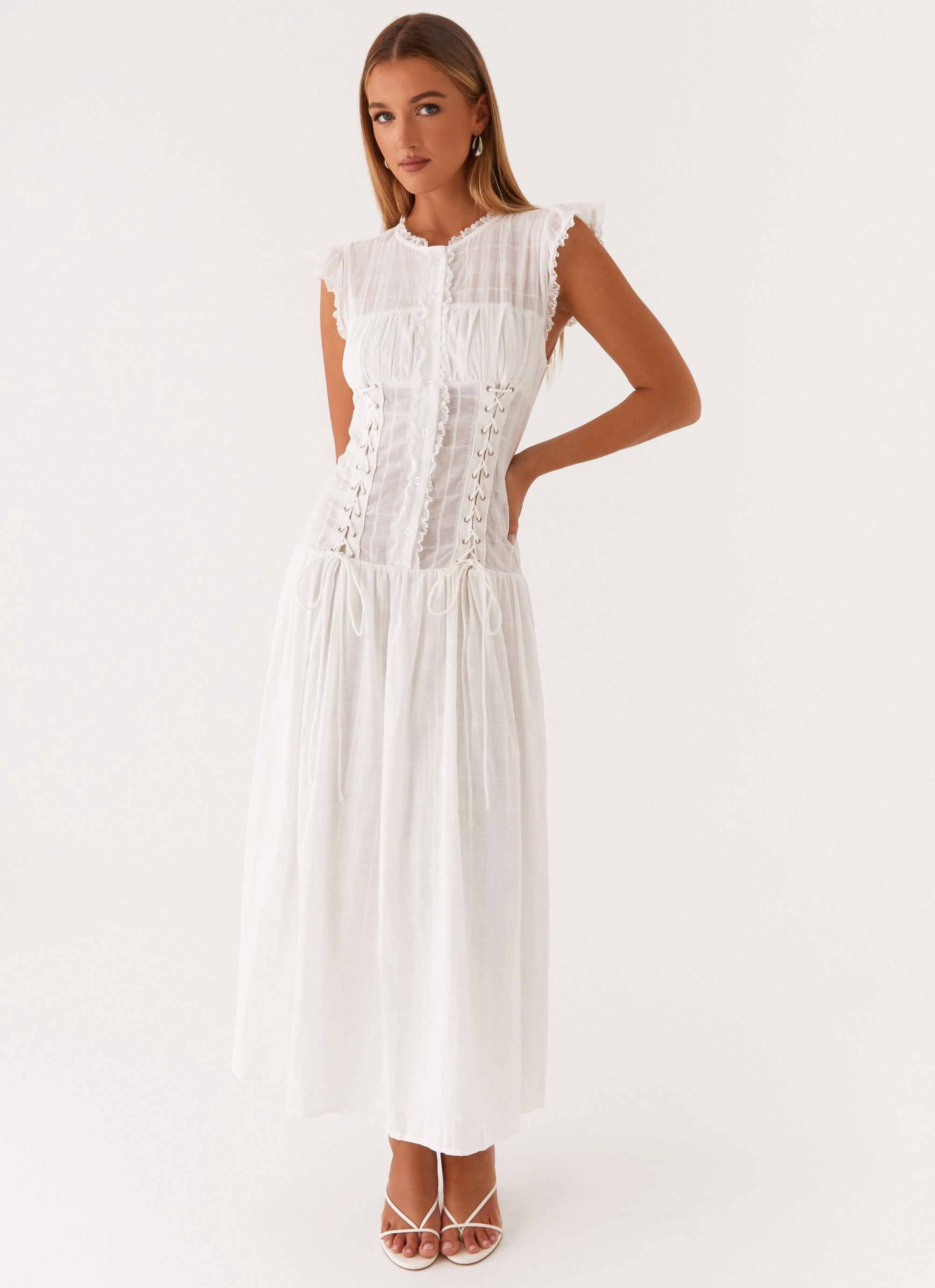 Genevieve Midi Dress - White Breathable-Lining