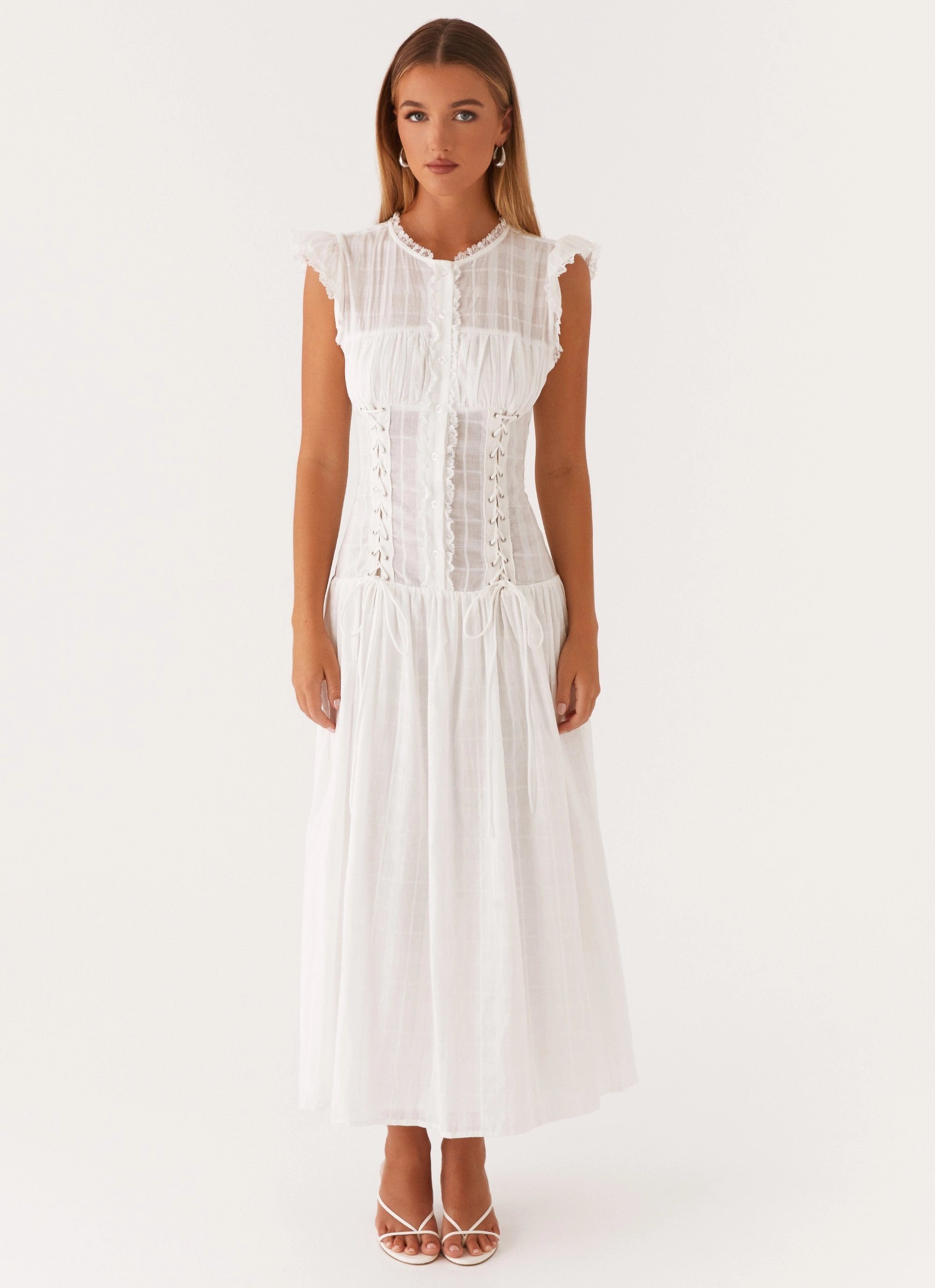 Genevieve Midi Dress - White Minimalist Look Edgy Layers