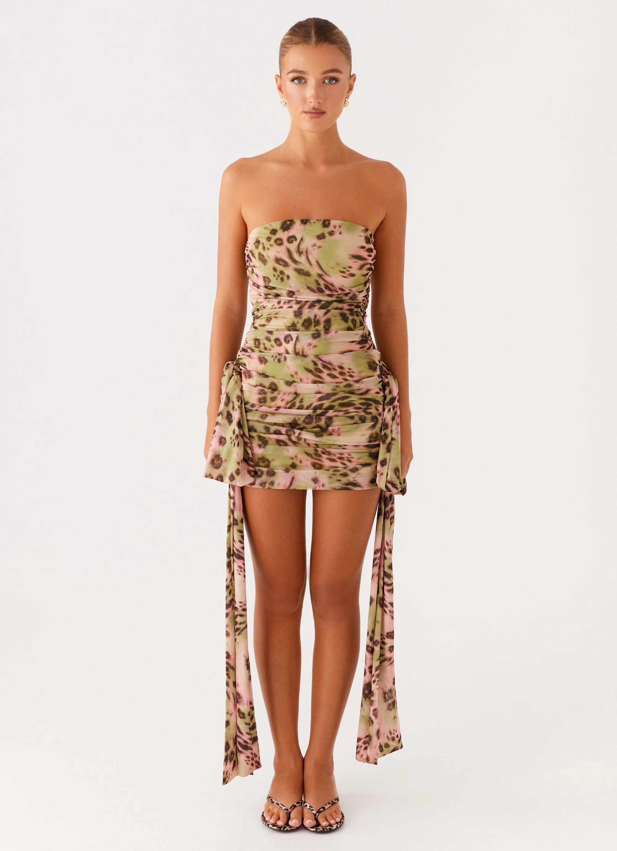 Premium Material Bare Glow Georgie Mini Dress - Swirl Leo