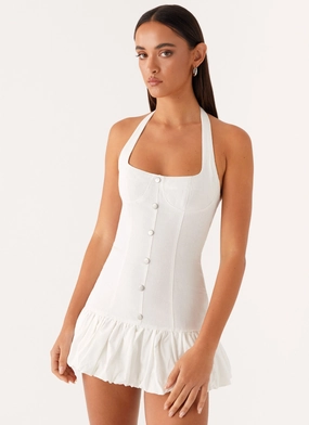 Georgina Denim Mini Dress - White Detachable-Detail Tailored Mood