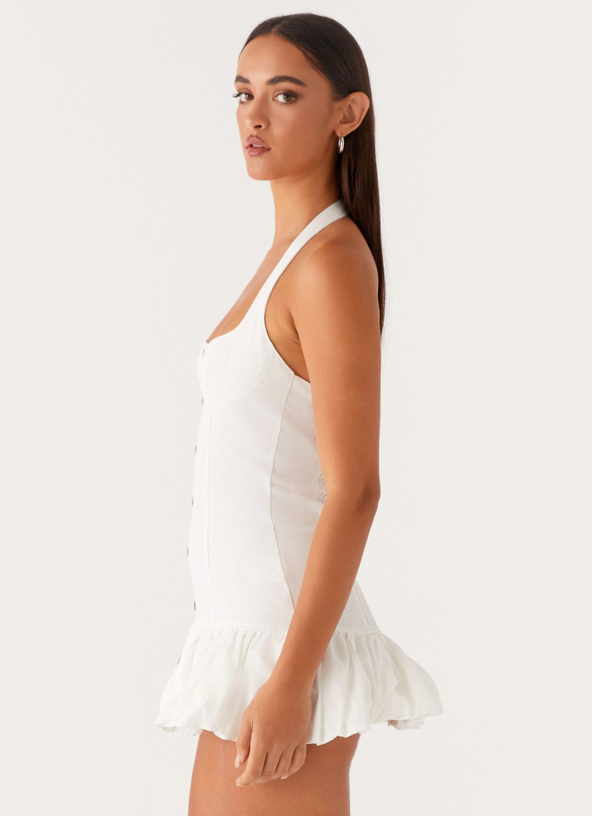 Georgina Denim Mini Dress - White All Occasion Sleek Design Fit