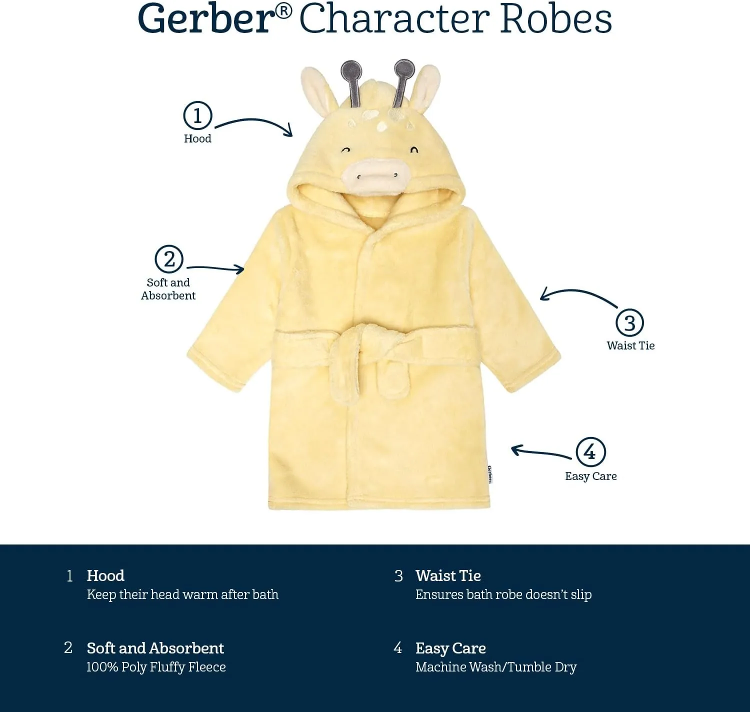 Gerber Unisex Baby Plushy Soft Hooded Animal Character Bathrobe