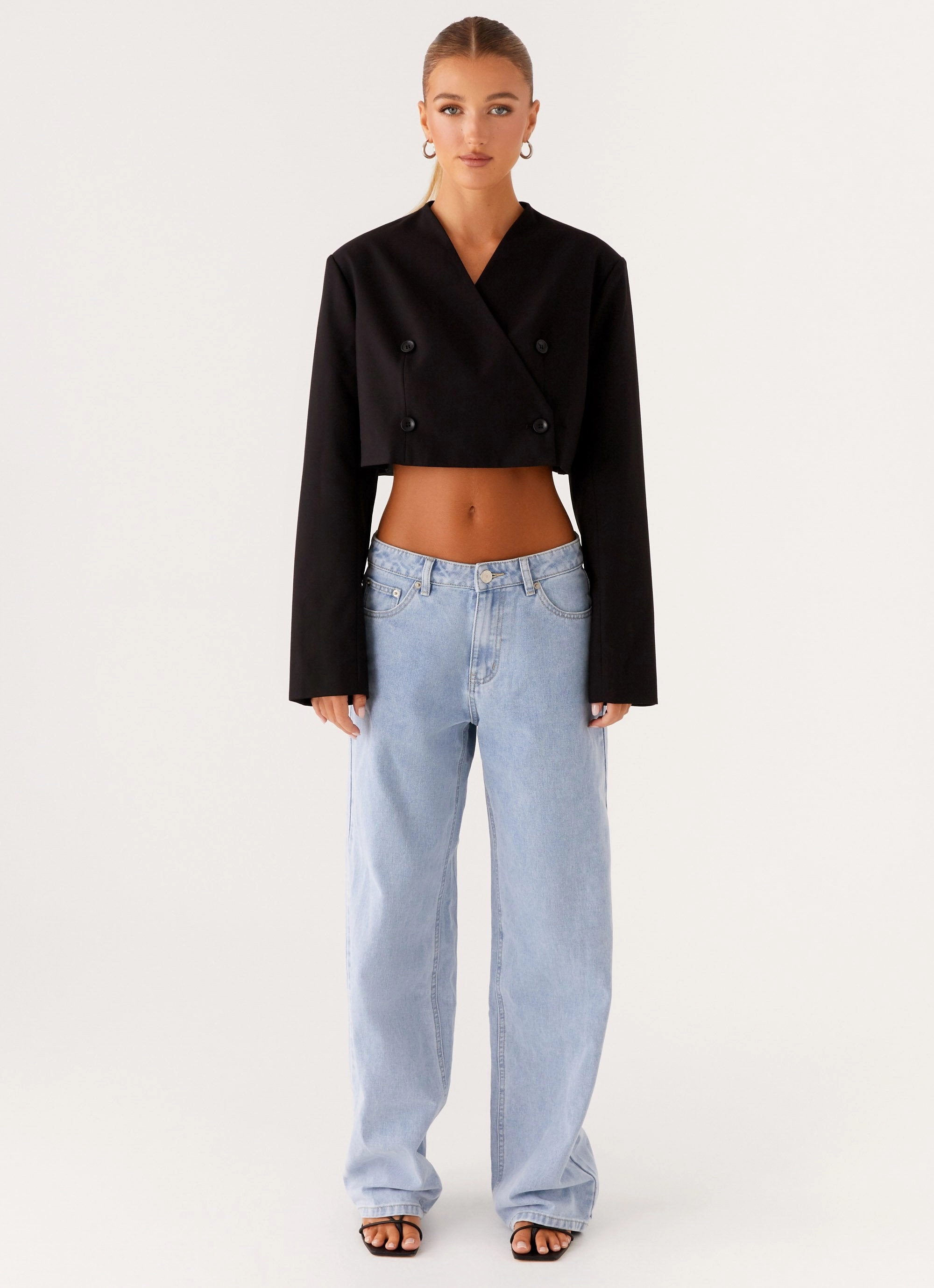 Windproof Construction Giana Cropped Blazer - Black
