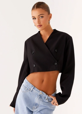 Giana Cropped Blazer - Black Compact Travel Friendly Warmth Without Bulk