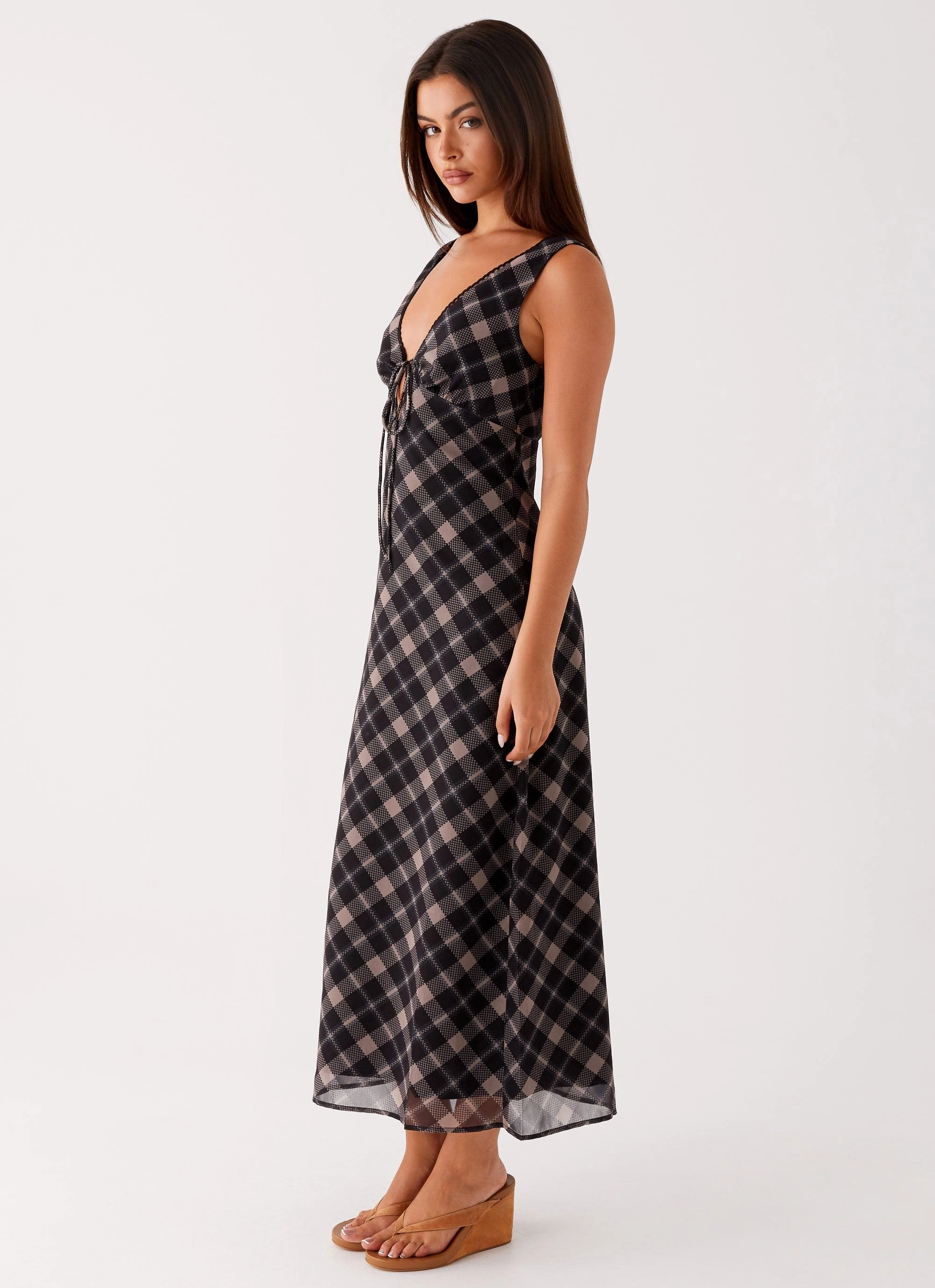 Gianna Midi Dress - Taupe Check Soft Balance