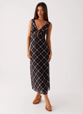 Gianna Midi Dress - Taupe Check vacation look Minimalist Layering