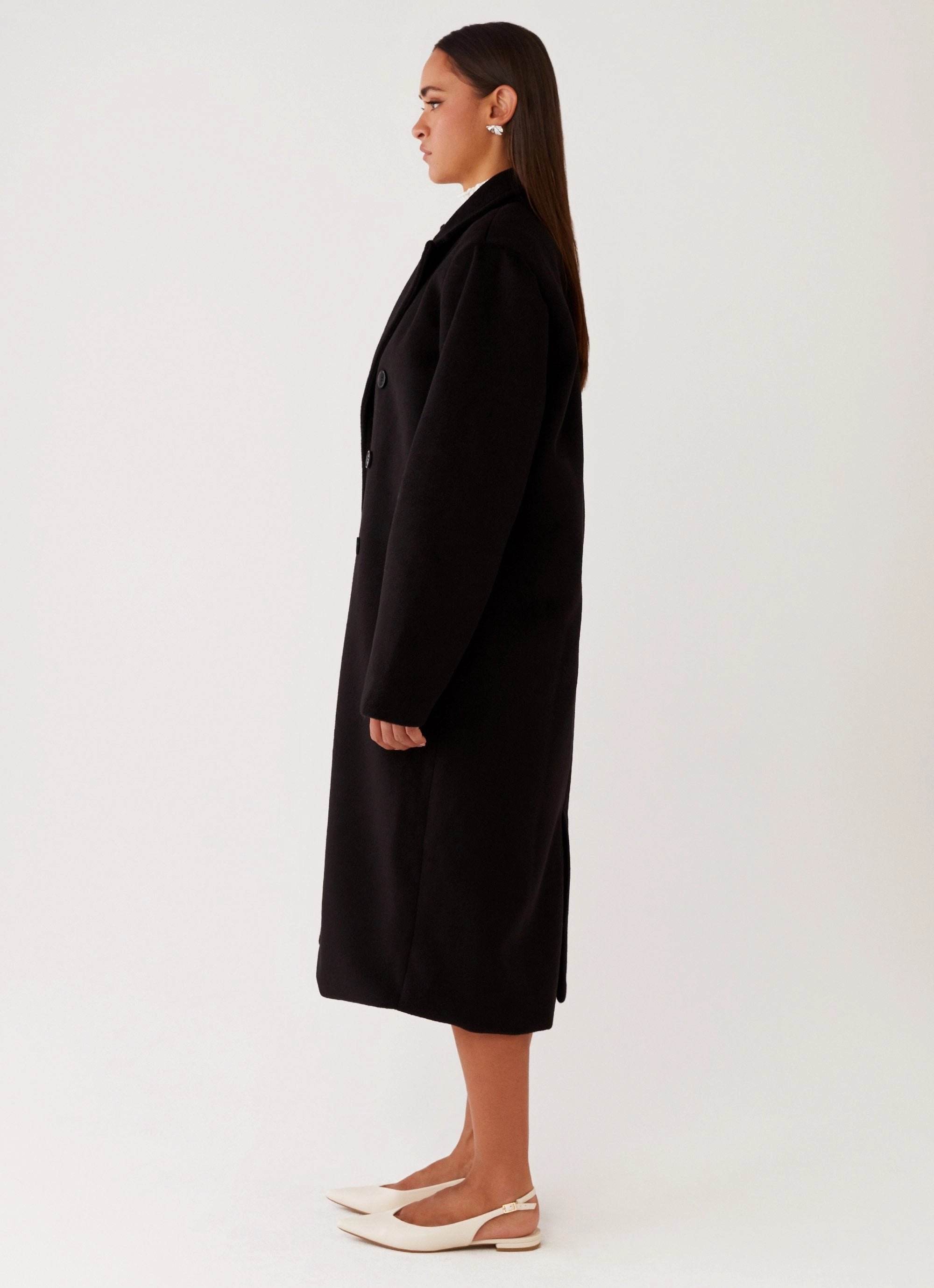 Gianni Double Breast Coat - Black Waterproof Fabric Double Layered Collar