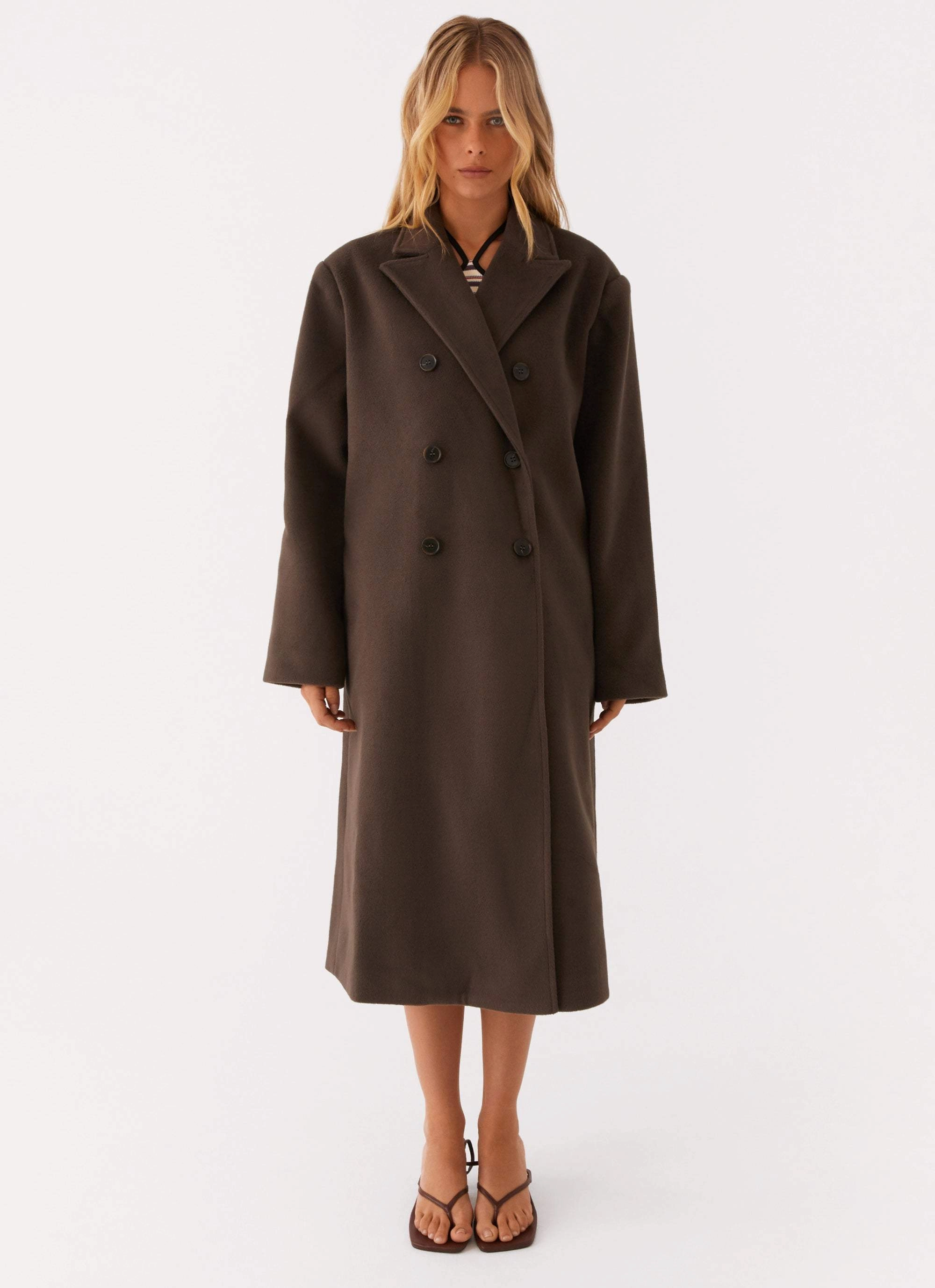 Gianni Double Breast Coat - Chocolate Flatlock Seam Construction