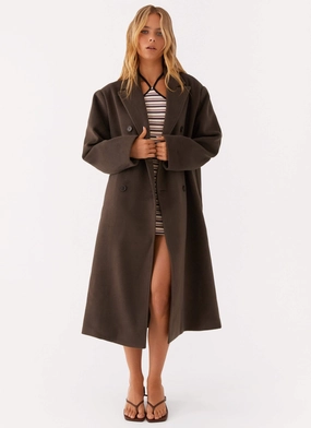 ZipperClosure Gianni Double Breast Coat - Chocolate