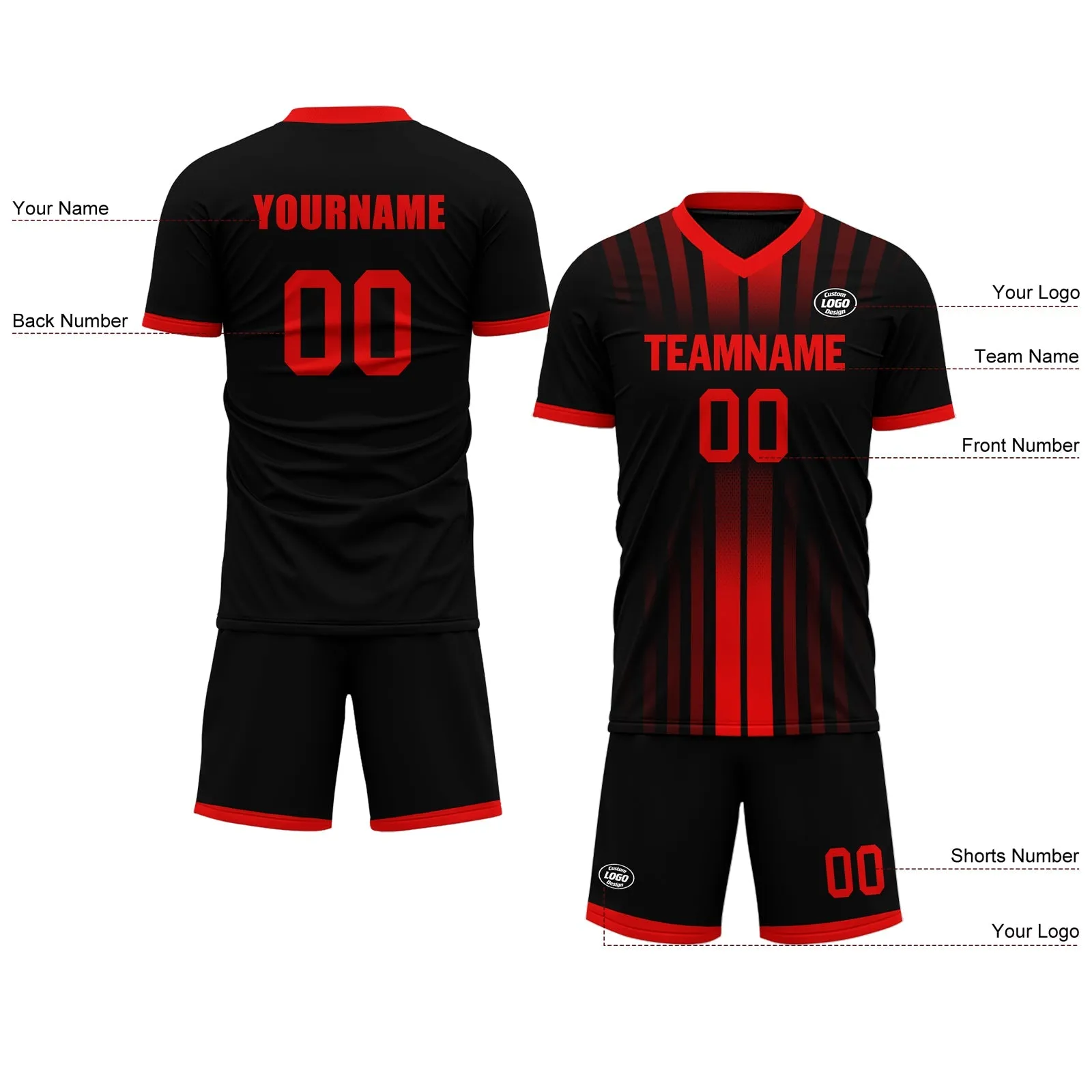 Gift Ideas,Custom Black Red Soccer Sets Jersey Personalized SCJ101-D020131-2