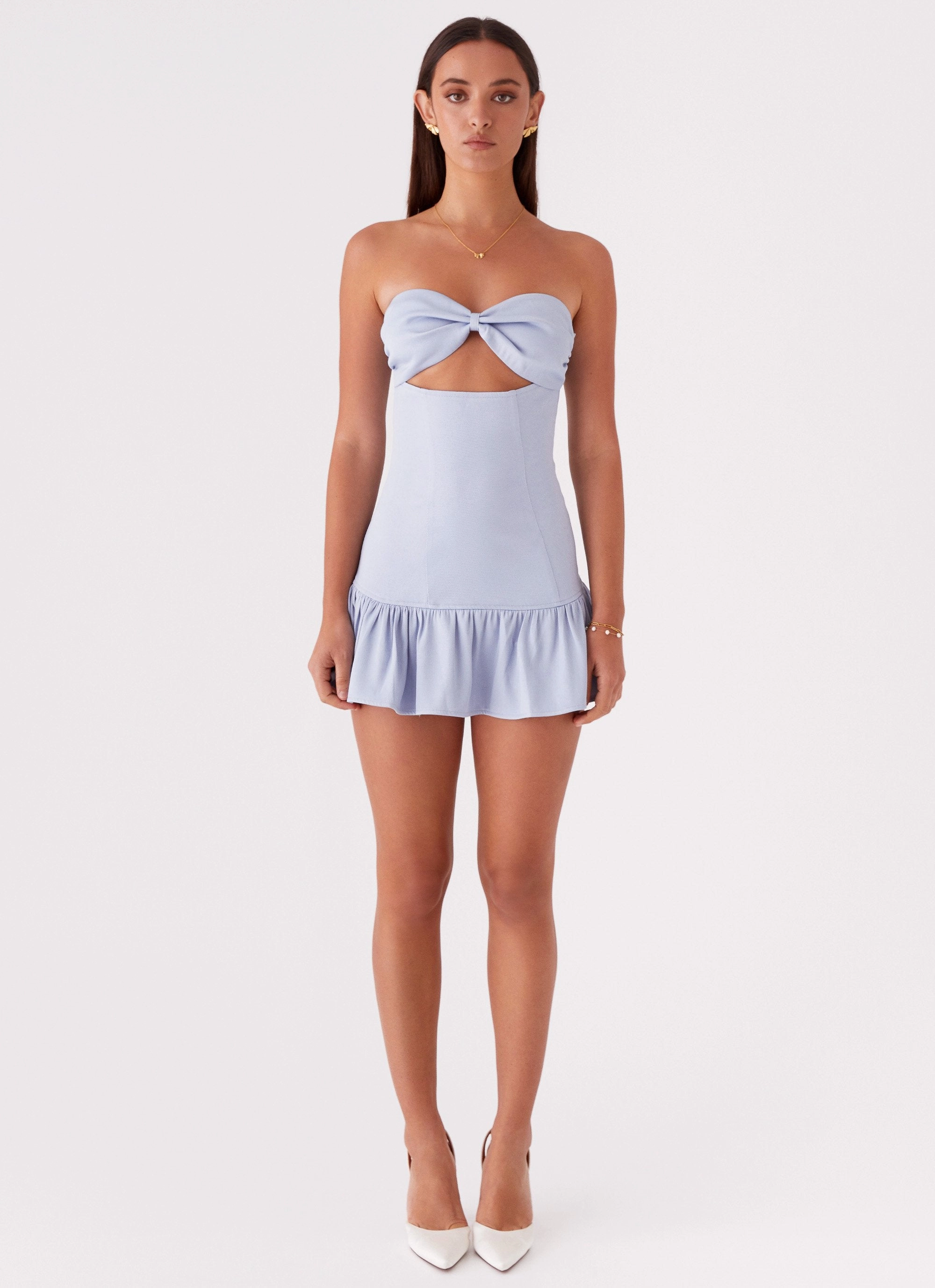 Gigi Frill Mini Dress - Blue Elegant Detail