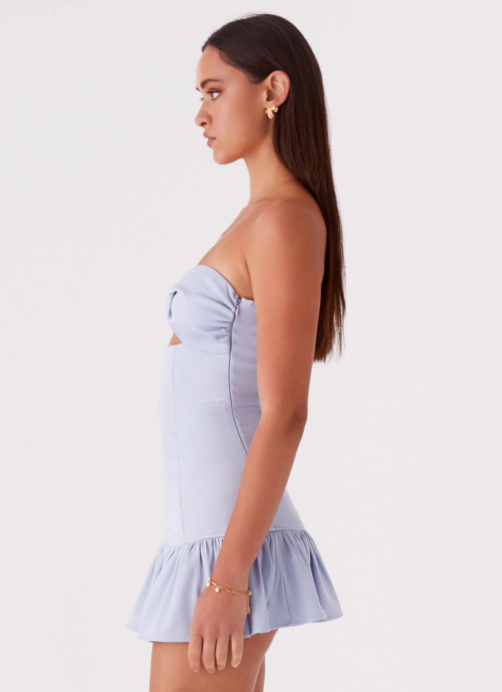 Gigi Frill Mini Dress - Blue Relaxed-fit gown Vibrant Edge