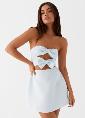 Girl Crush Bow Mini Dress - Blue Chill Lines