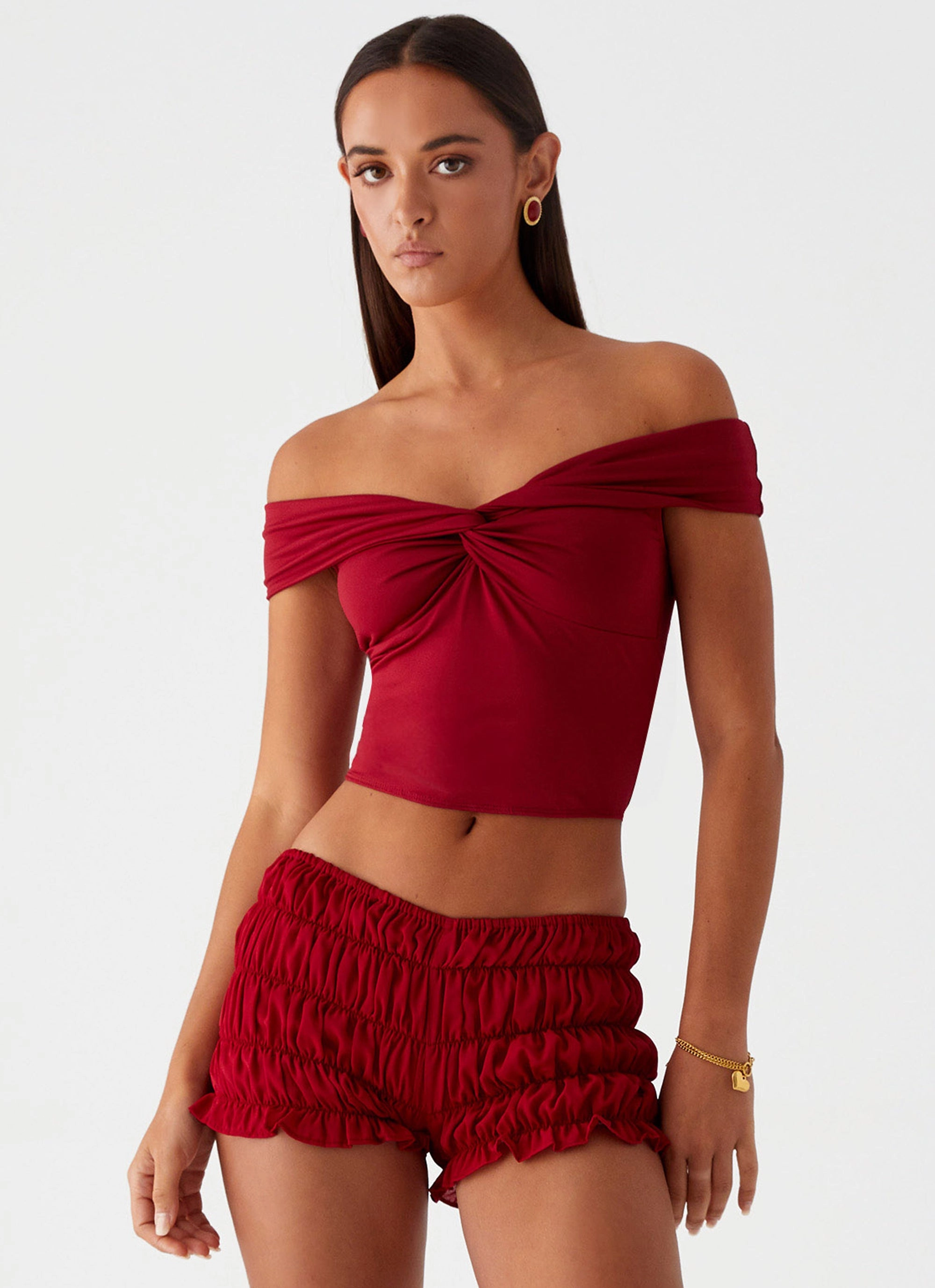 Girls Like Us Ruched Mini Shorts - Maroon Feminine Fit Perfect Comfort Fit