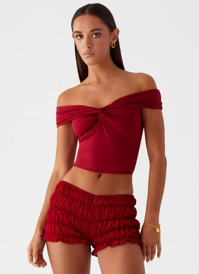 Girls Like Us Ruched Mini Shorts - Maroon Feminine Fit Perfect Comfort Fit