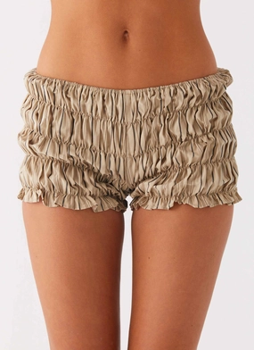Girls Like Us Ruched Mini Shorts - Oatmeal Stripe Warm Fit Effortless Design
