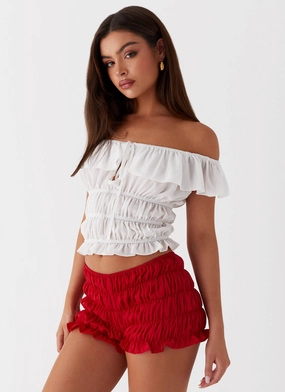 Girls Like Us Ruched Mini Shorts - Red Chic Vibe