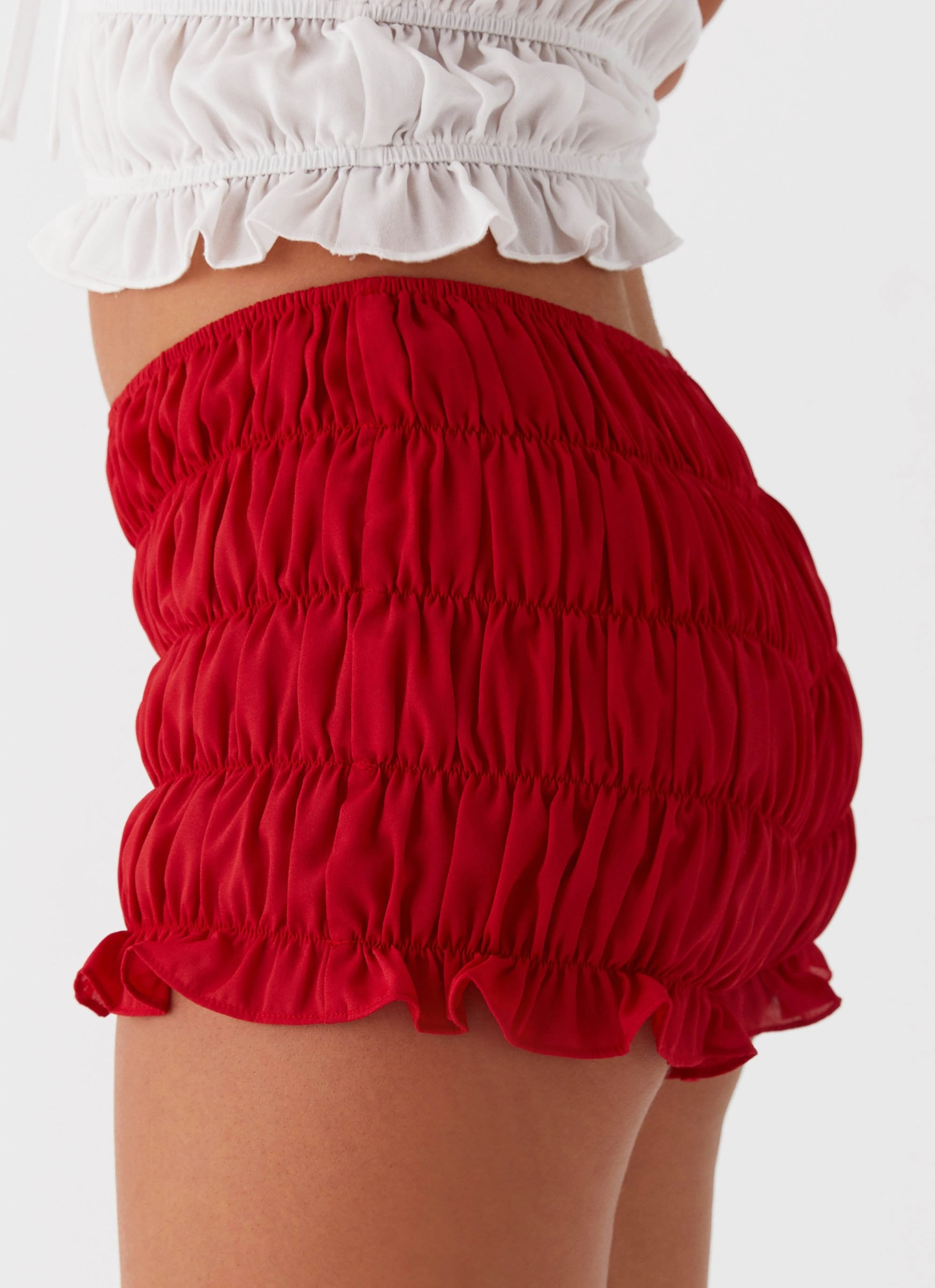 Fashionable Appeal Girls Like Us Ruched Mini Shorts - Red