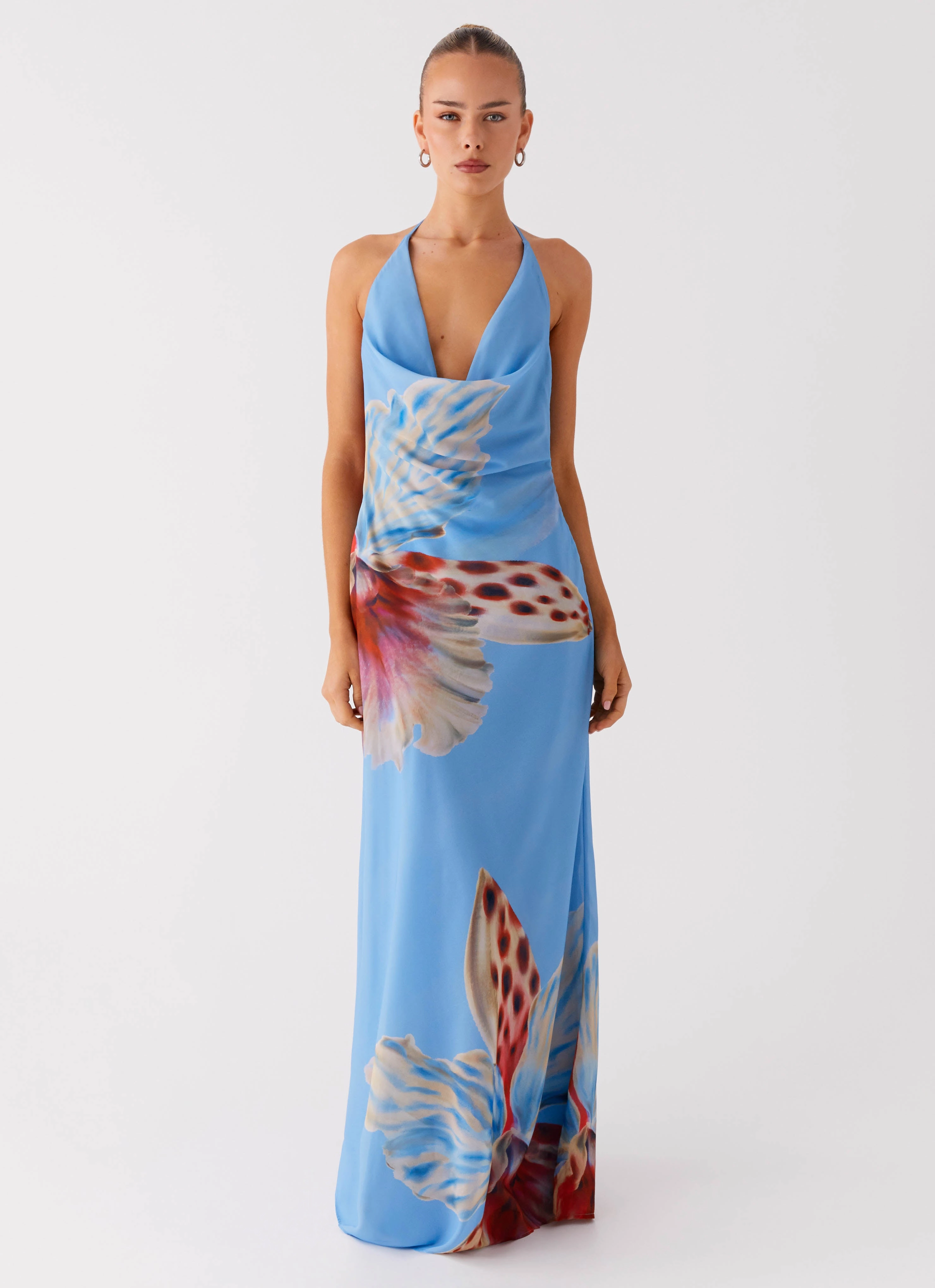 Calm Grace Stylish and Comfortable Stars Align Cowl Maxi Dress - Deep Sea Bloom
