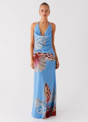 Calm Grace Stylish and Comfortable Stars Align Cowl Maxi Dress - Deep Sea Bloom