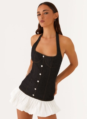 Georgina Denim Mini Dress - Black Sleek Form