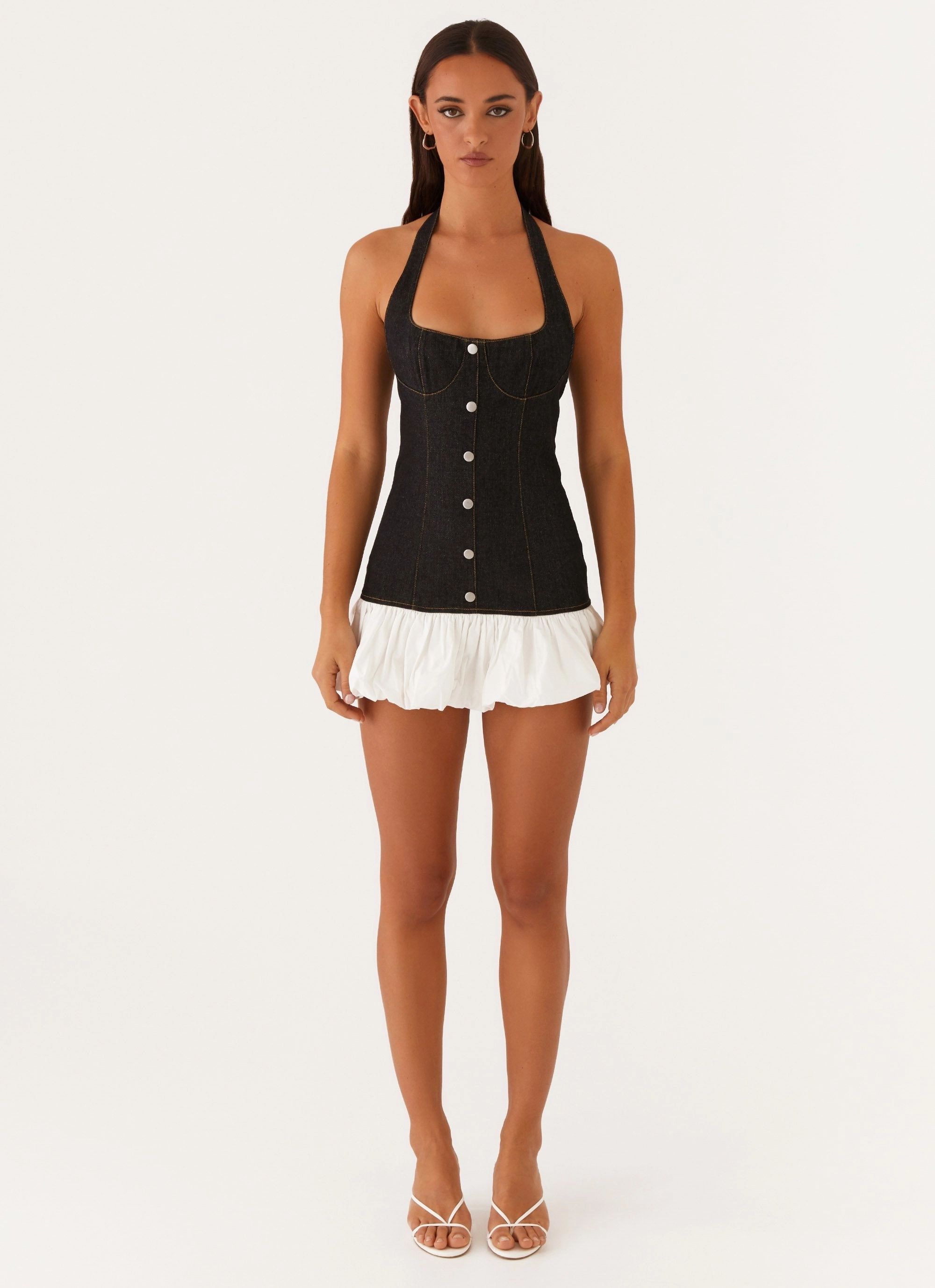 Georgina Denim Mini Dress - Black Natural Flow