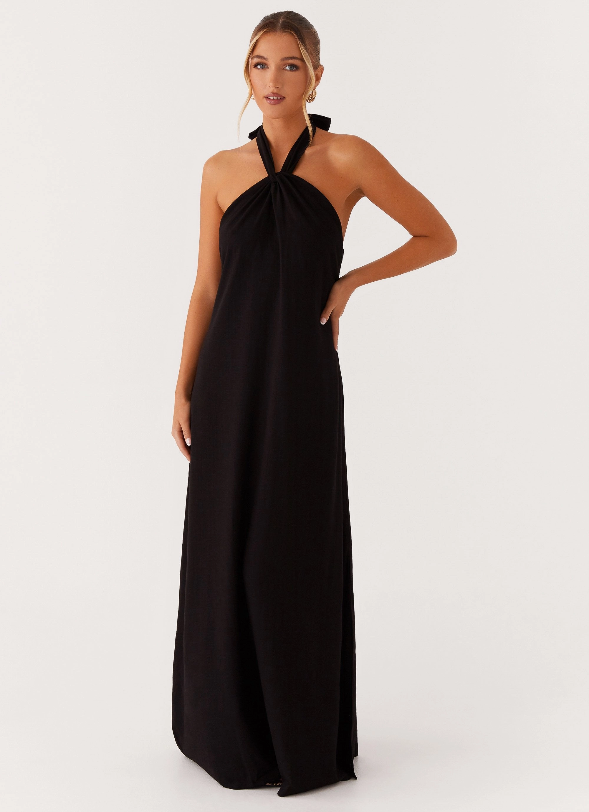 Neutral Look Golden Child Linen Maxi Dress - Black