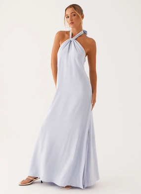 Mood Focused Evening Chic Golden Child Linen Maxi Dress - Blue