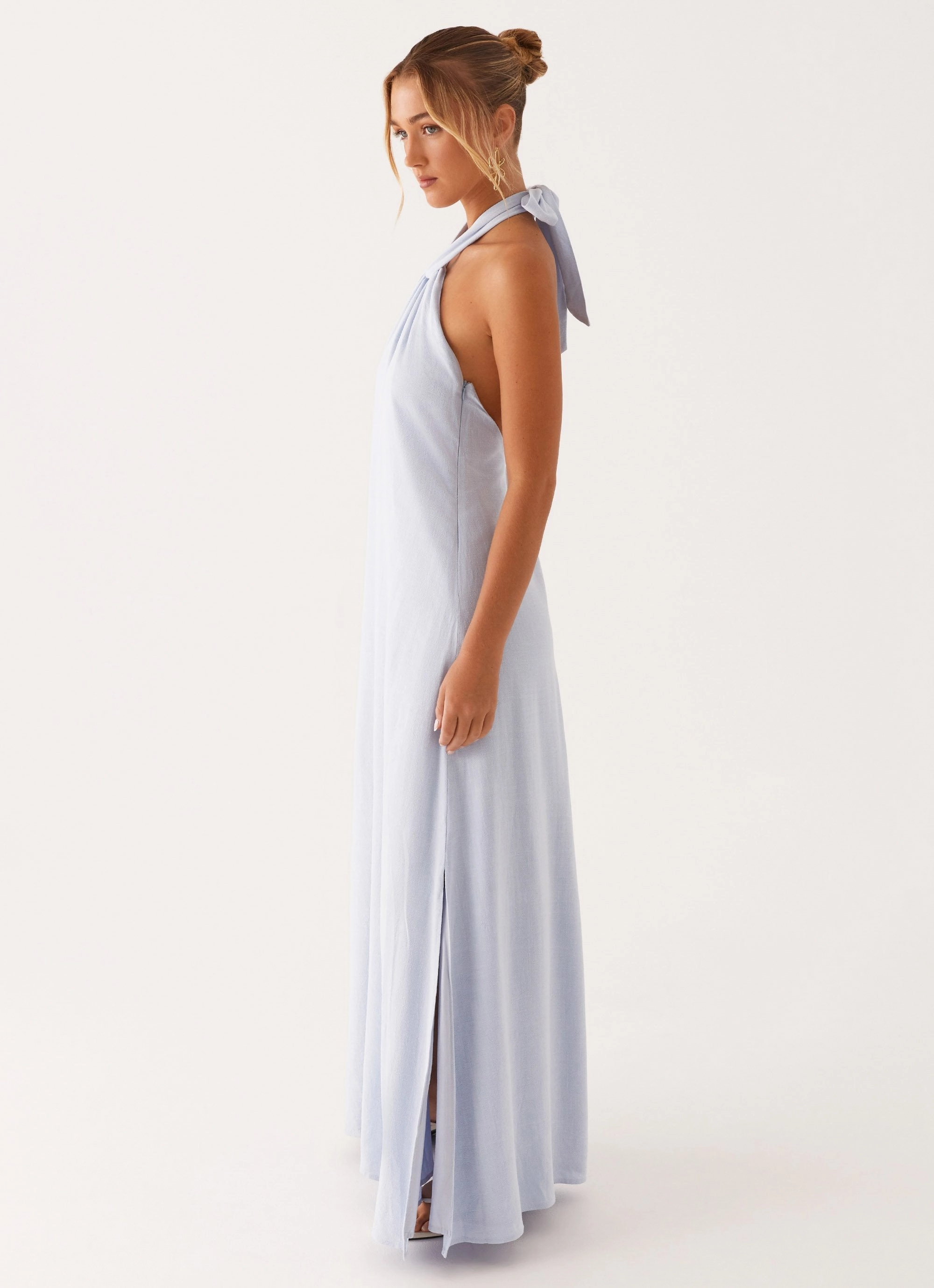 Flared shape Winter Proof Golden Child Linen Maxi Dress - Blue