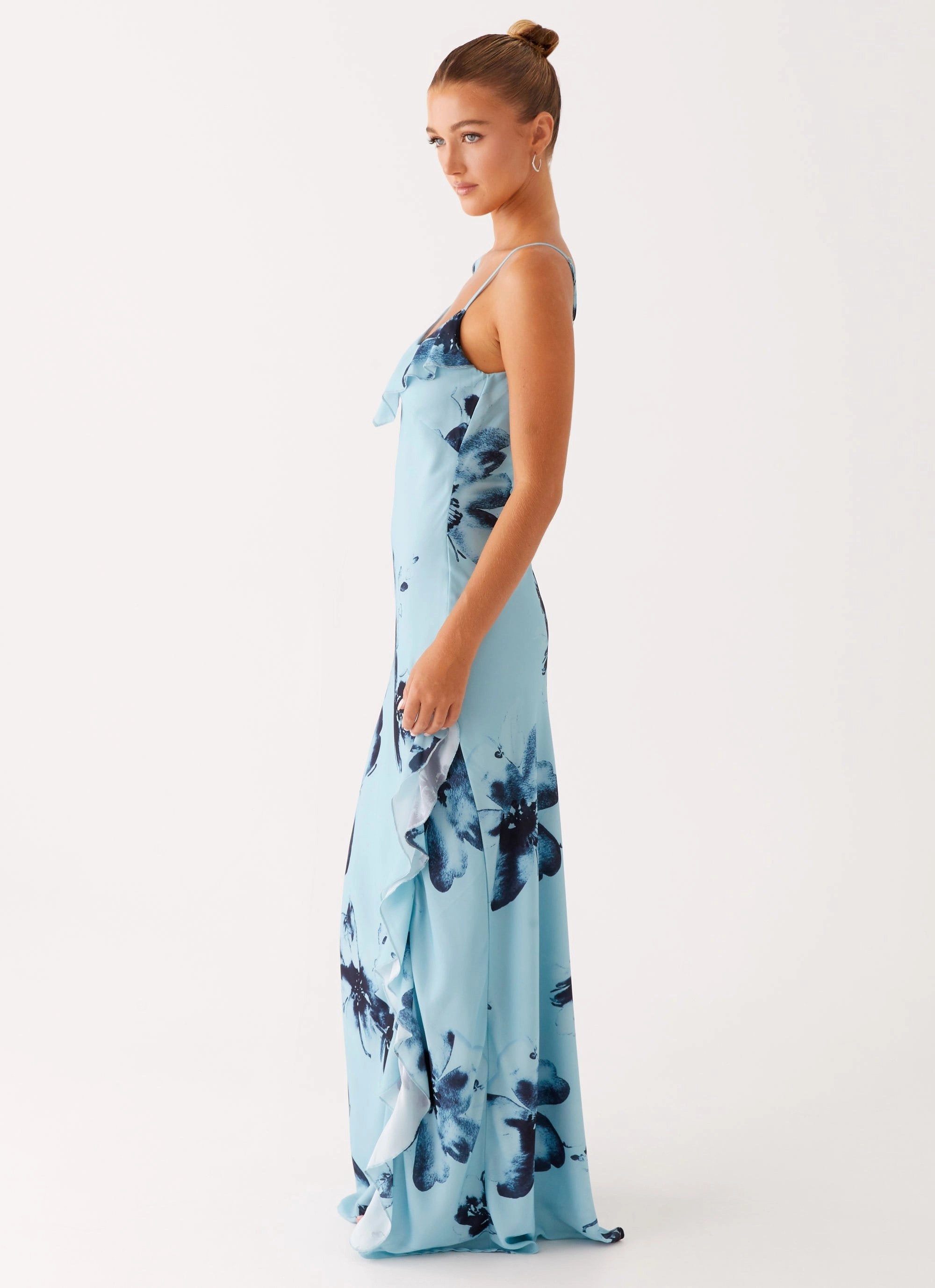 Goldsmith Maxi Dress - Blue Black Floral Timeless slip dress Stylish Silhouette