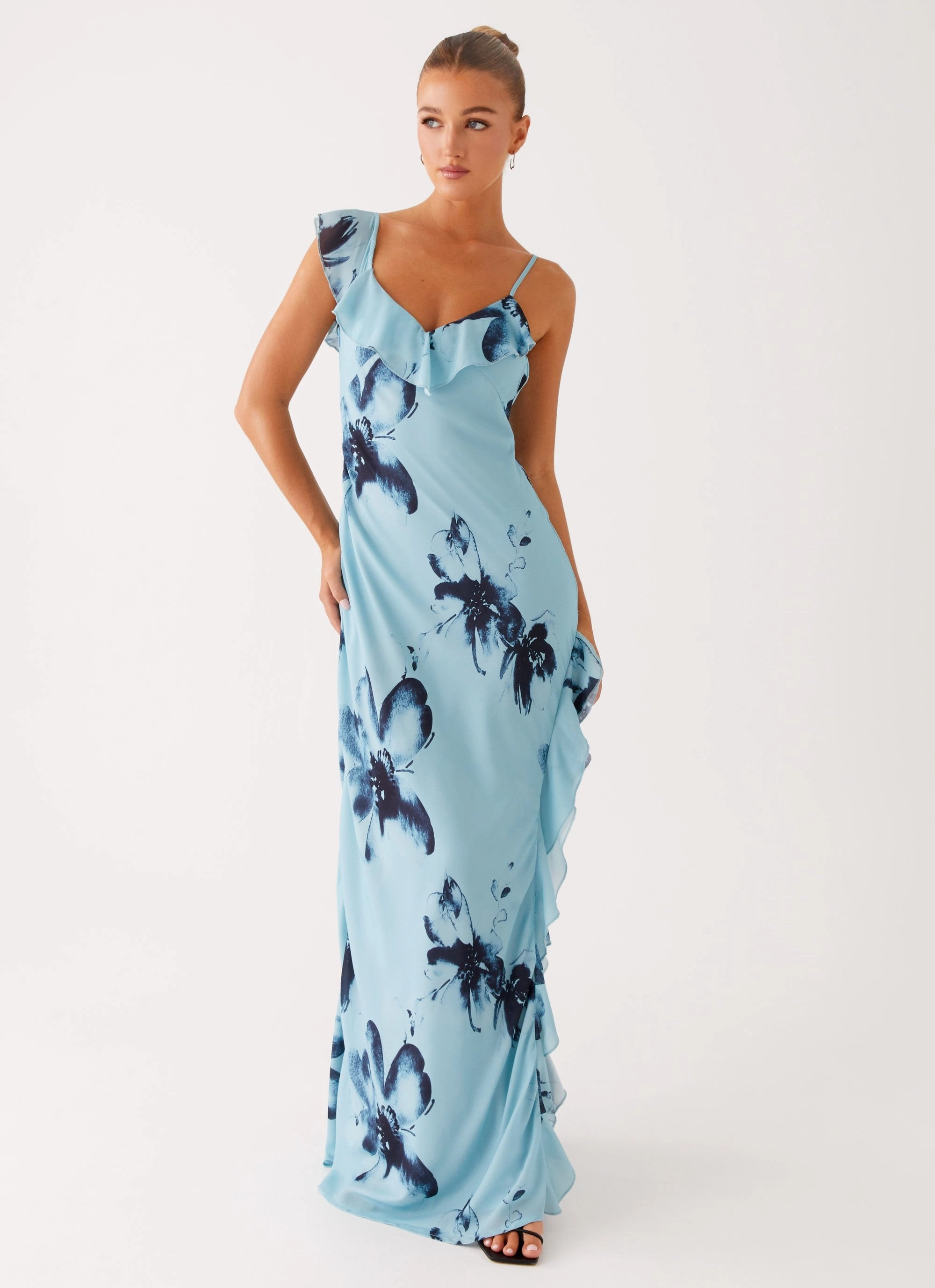 Goldsmith Maxi Dress - Blue Black Floral Flow Sleeve Effortless Elegance