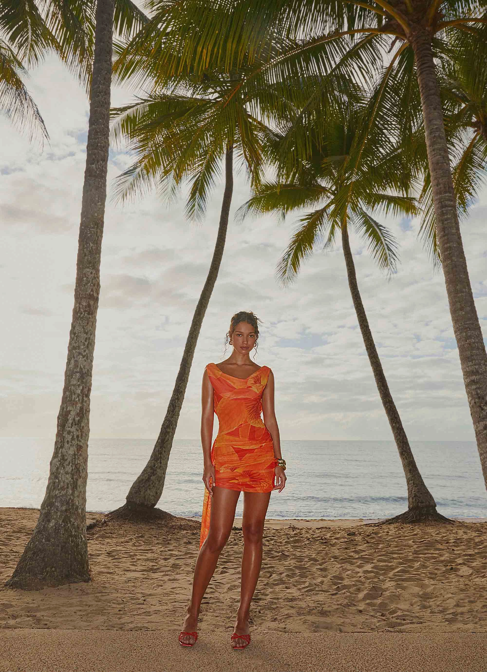 Good Fortune Mini Dress - Serene Orange Sleek Layer