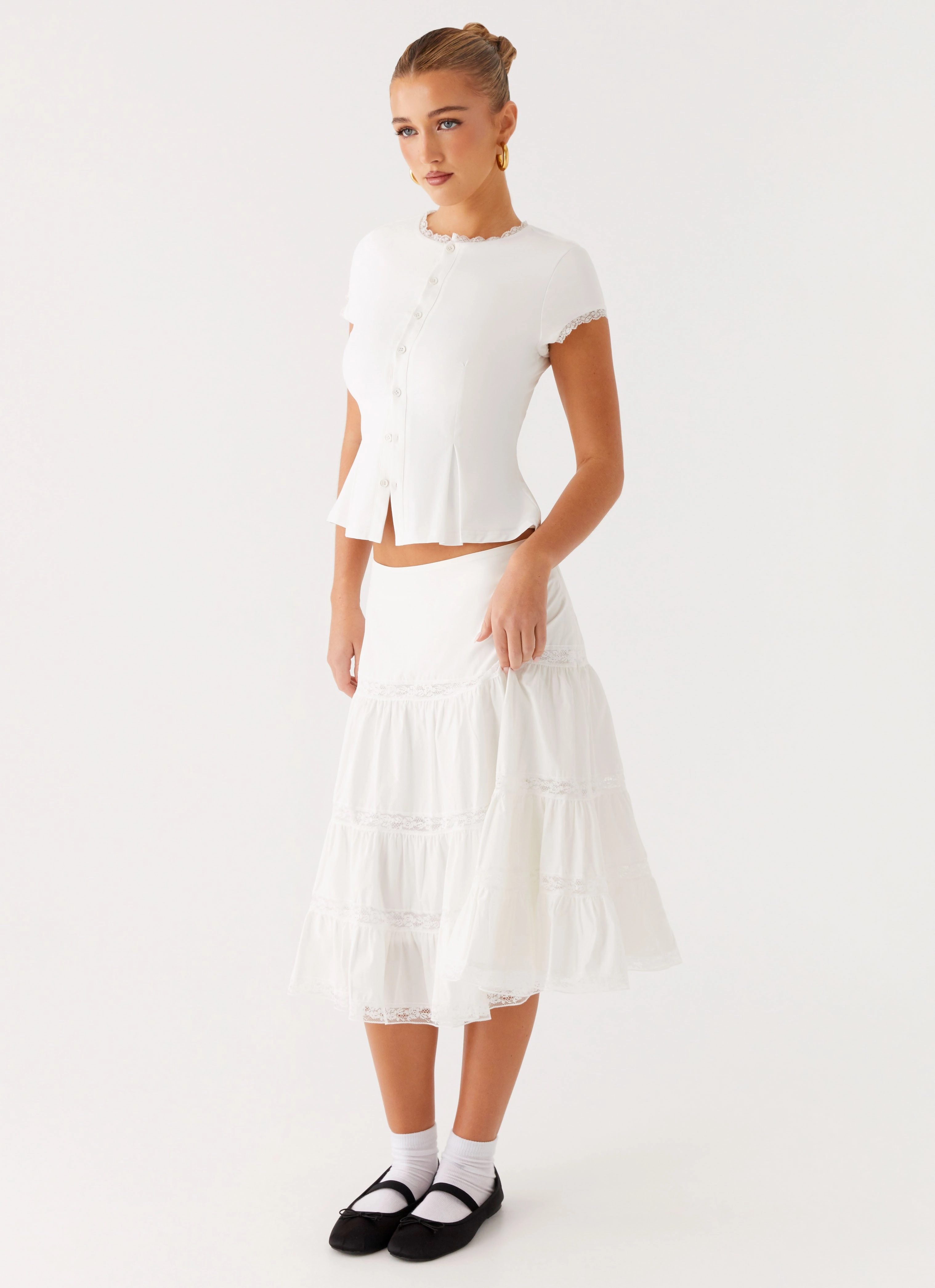 Good Vibes Midi Skirt - White Chill Mode Ready For Action