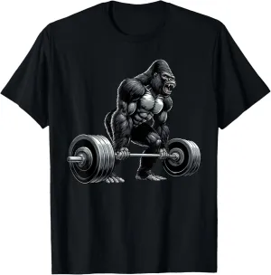 Gorilla Weightlifting Workout T-Shirt, Adult Unisex, Black, Small, Short Sleeve, V-Neck, Athletic, Solid, All Seasons, 1 Count