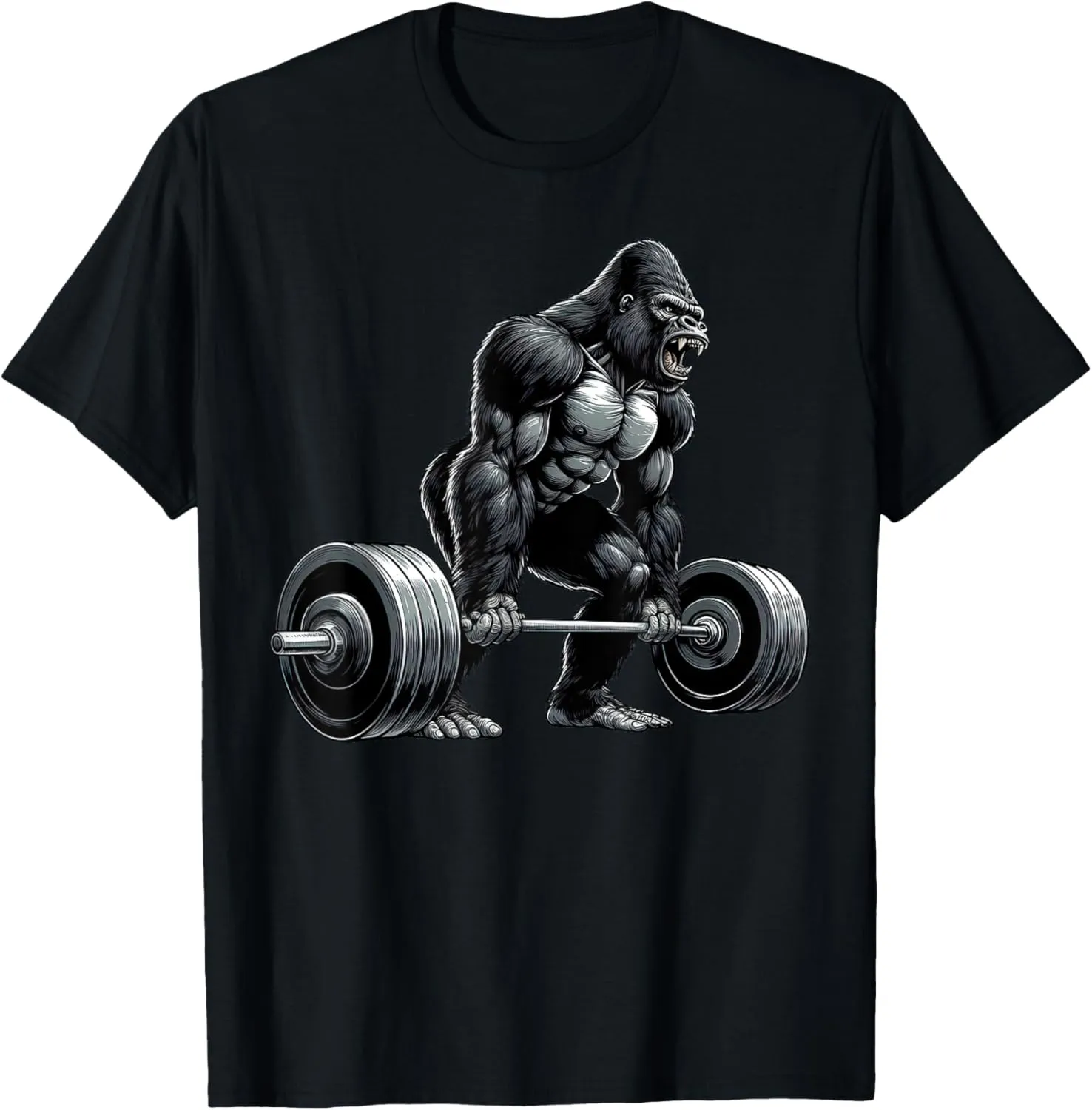 Gorilla Weightlifting Workout T-Shirt, Adult Unisex, Black, Small, Short Sleeve, V-Neck, Athletic, Solid, All Seasons, 1 Count