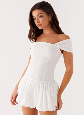 Maximalist-Trend Vida Off Shoulder Mini Dress - White