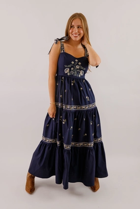 A Feeling of Gratitude Maxi Dress-Navy Crisp Silhouette