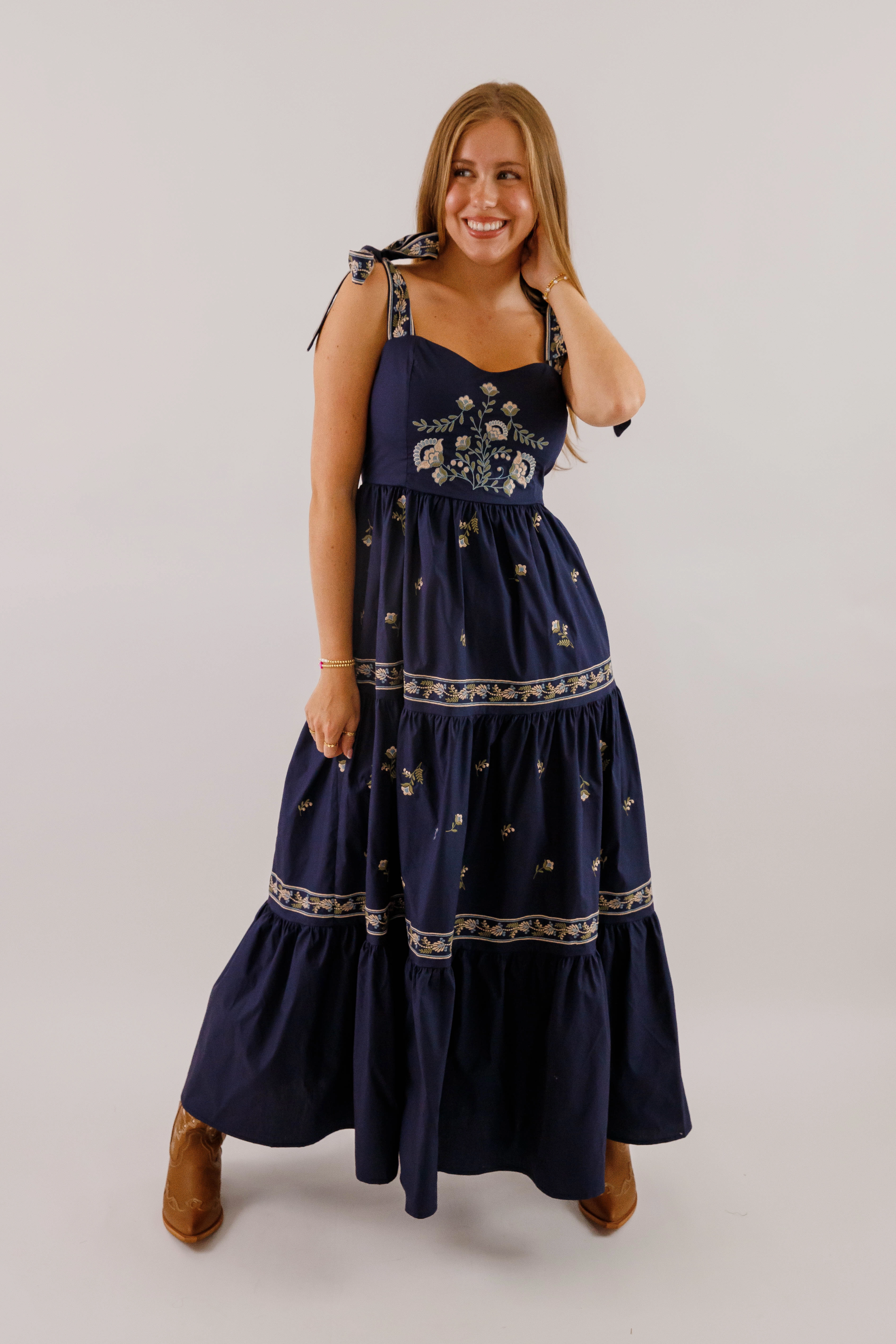A Feeling of Gratitude Maxi Dress-Navy Crisp Silhouette