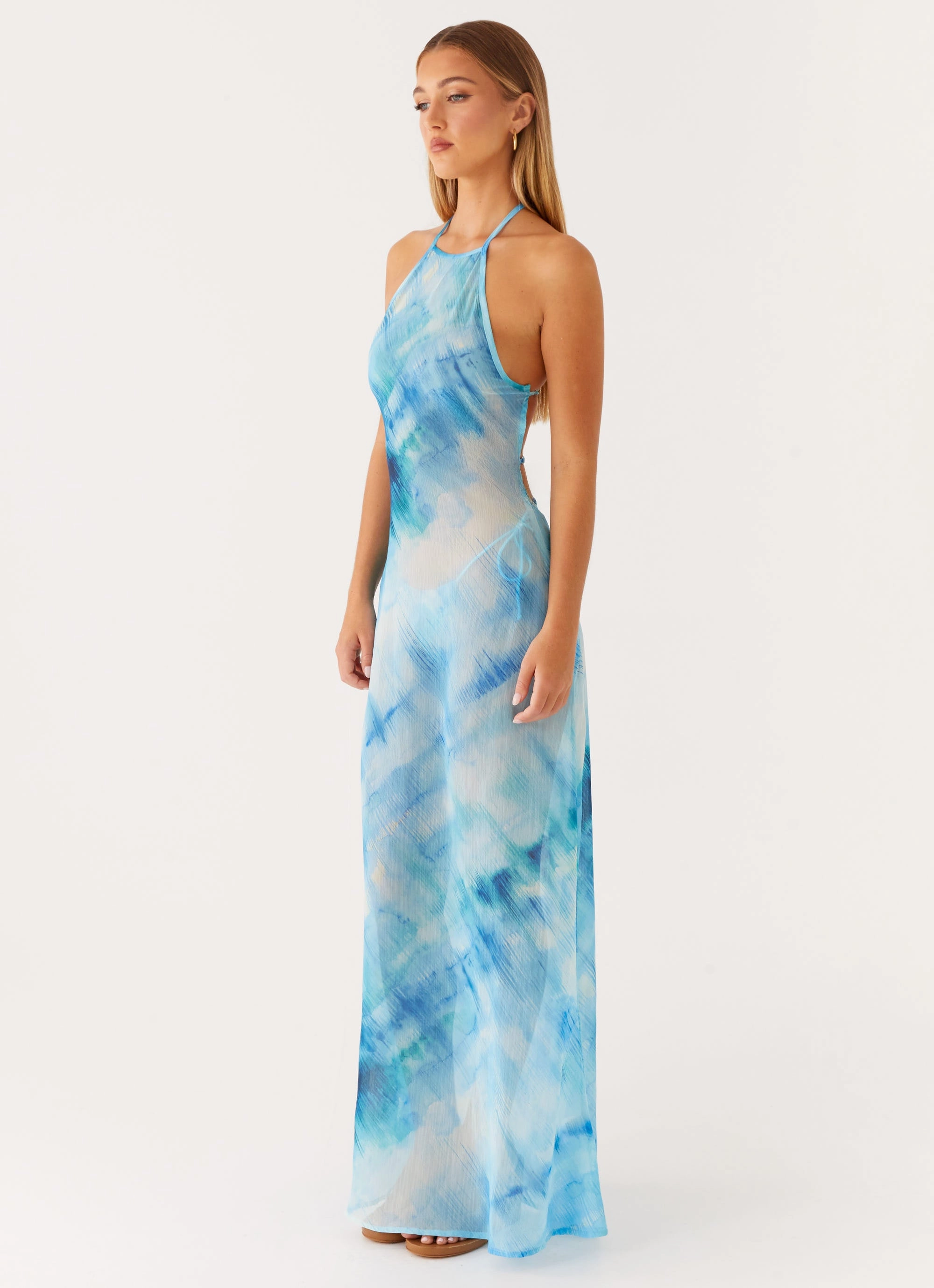 Sandra Maxi Dress - Blue Tie Dye Smart Waist Design