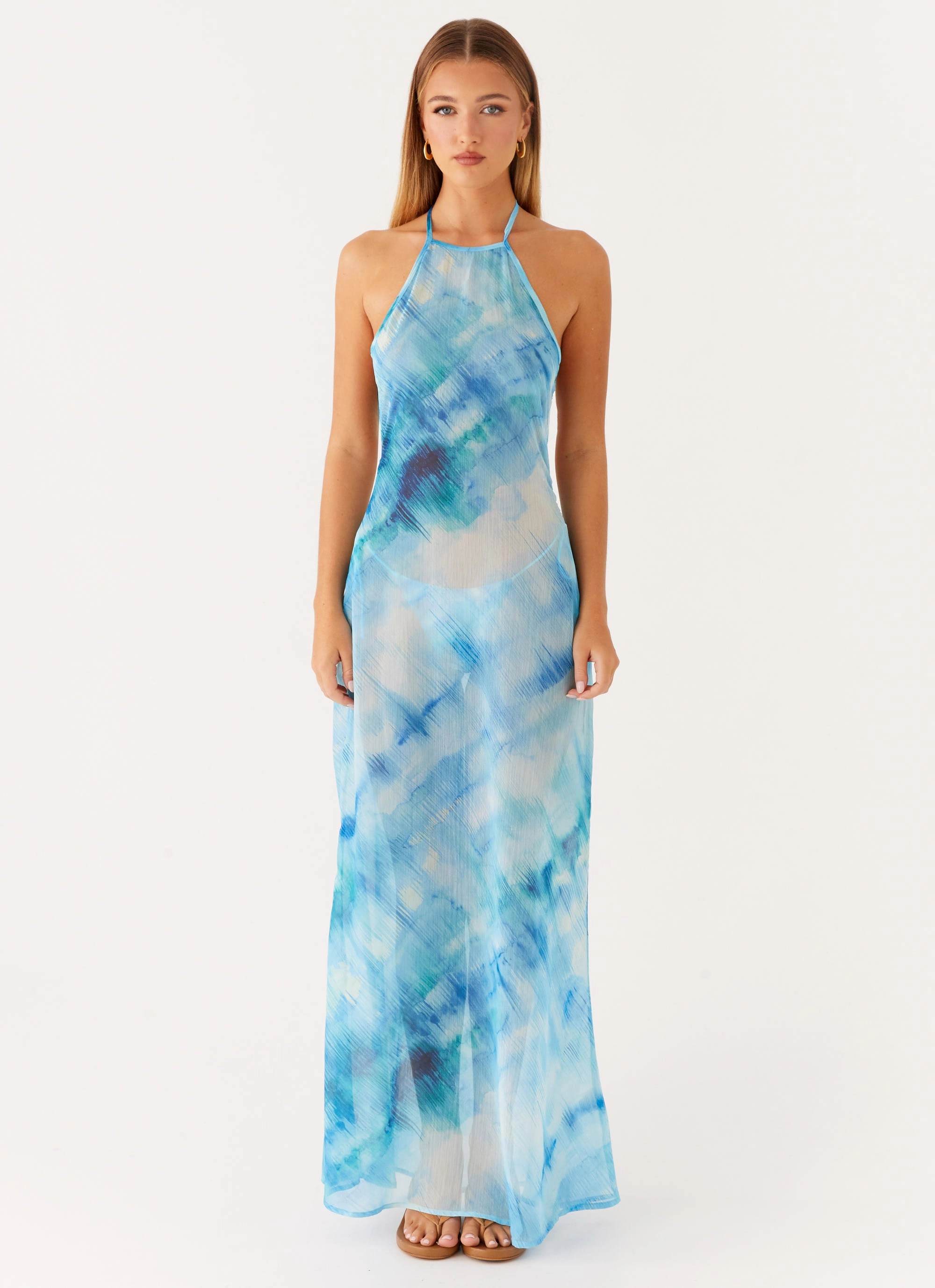 Feminine Cut Sandra Maxi Dress - Blue Tie Dye
