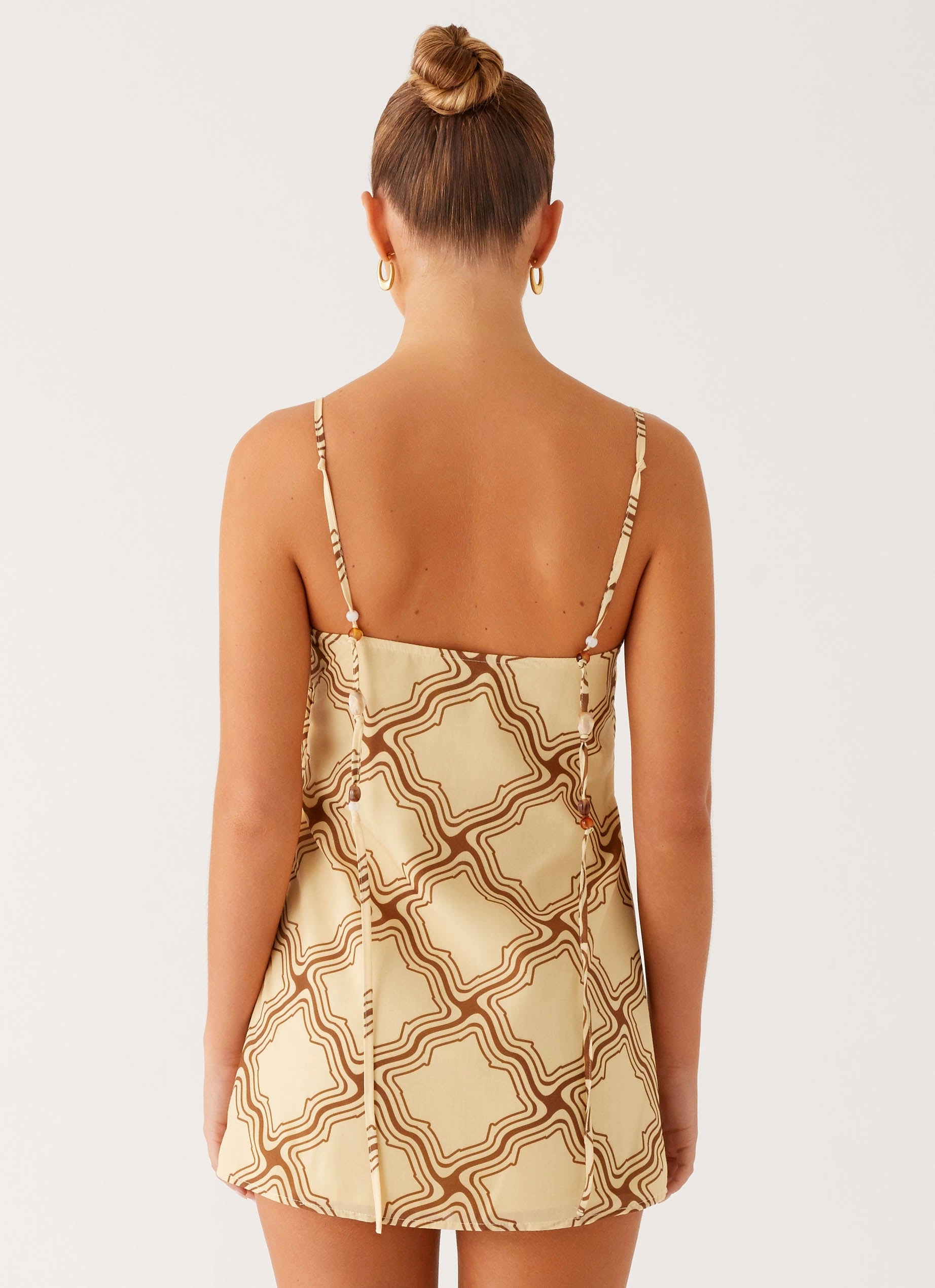 Mantra Mini Dress - Tidal Wave Print Square Neck Casual Comfort Wear