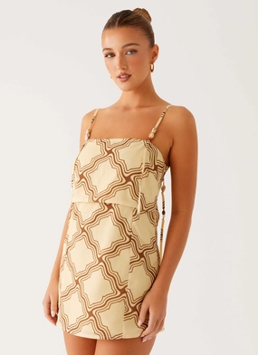 Mantra Mini Dress - Tidal Wave Print Maximalist-Trend Sculpted Detail