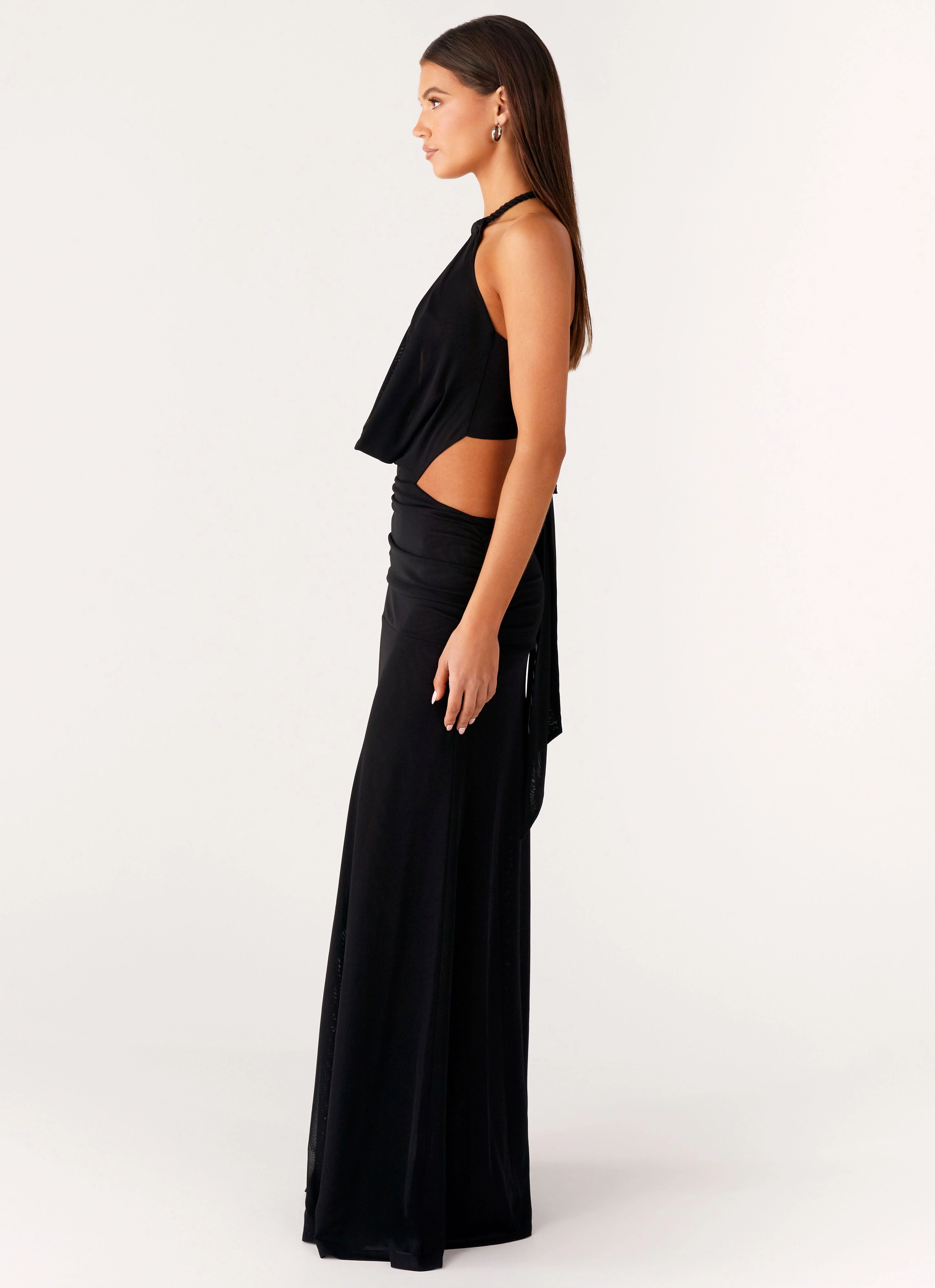 Mesh-Sleeve Only Love Maxi Dress - Black