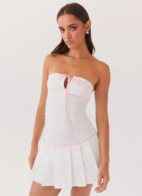 Simple Yet Elegant Texture Blend Candy Coated Bustier Mini Dress - Pink Ribbon