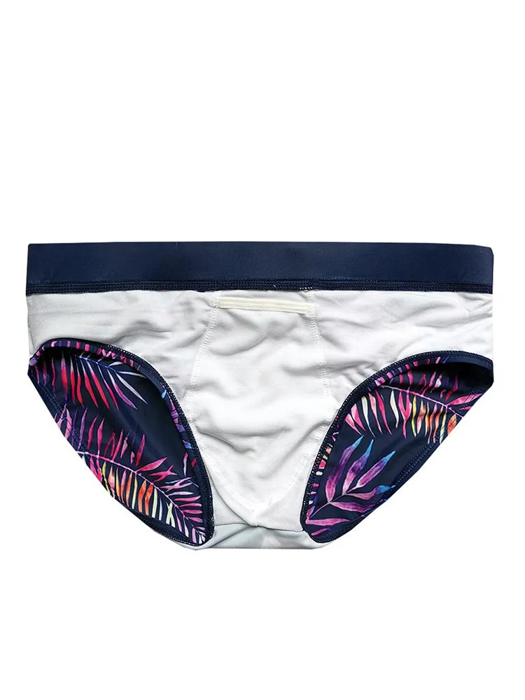 Gradient Leaf Print Men's Swimsuit Briefs
