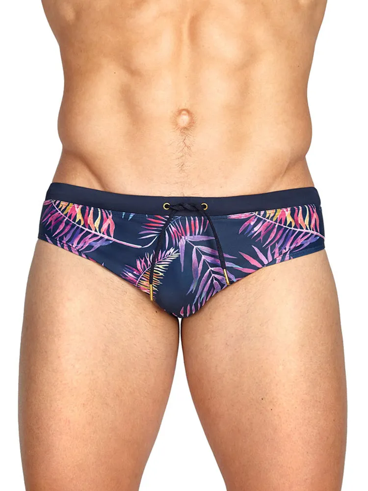 Gradient Leaf Print Men's Swimsuit Briefs