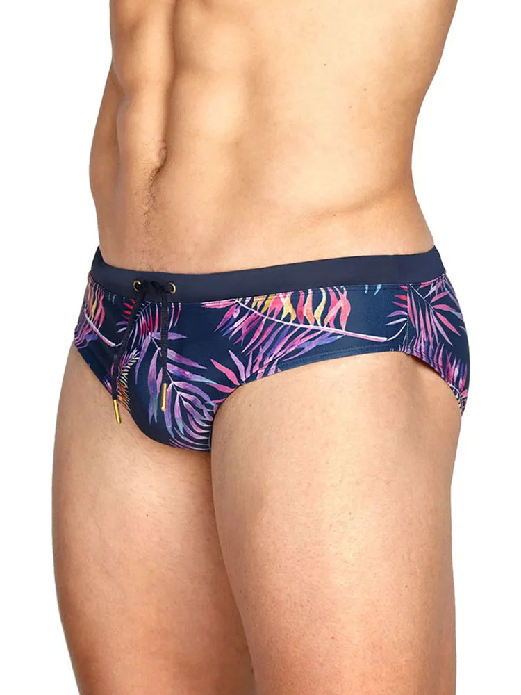 Gradient Leaf Print Men's Swimsuit Briefs