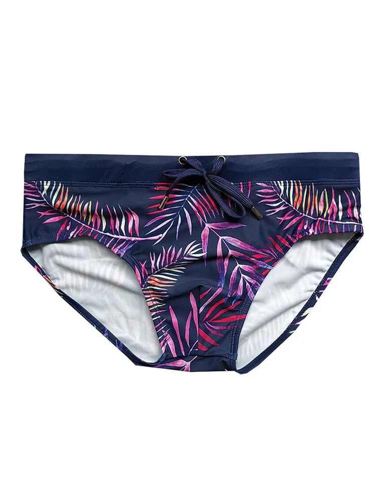 Gradient Leaf Print Men's Swimsuit Briefs