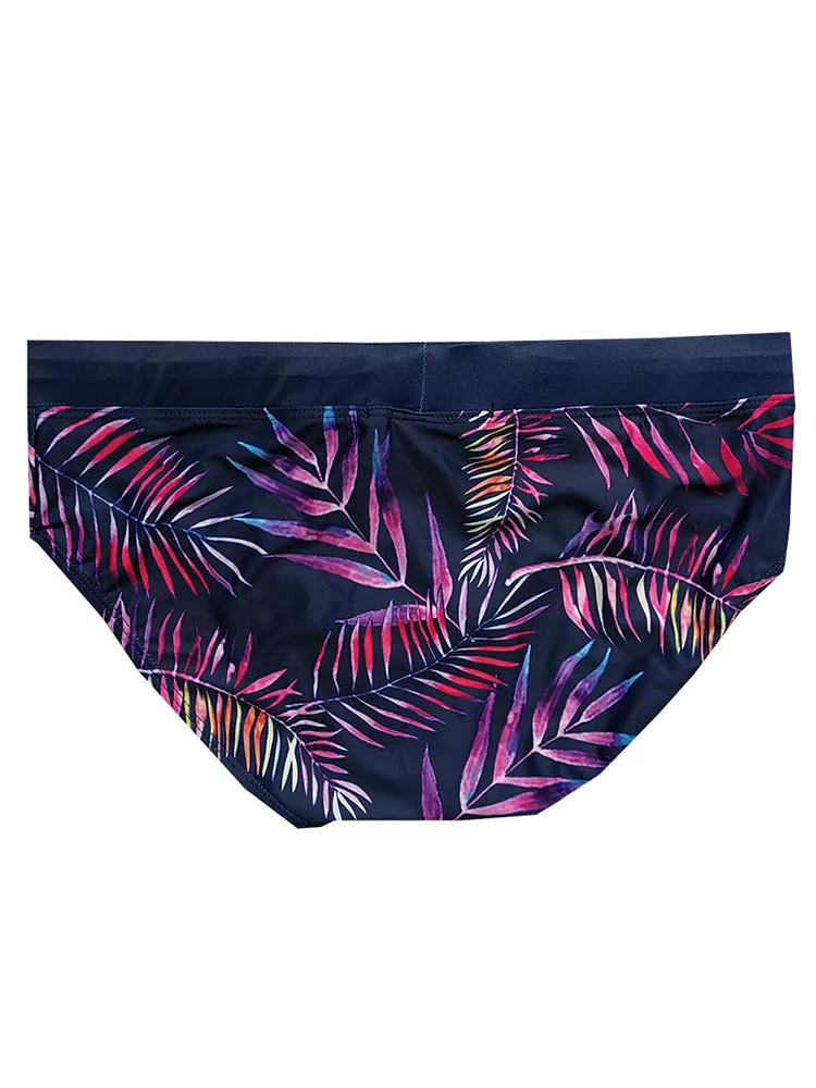 Gradient Leaf Print Men's Swimsuit Briefs